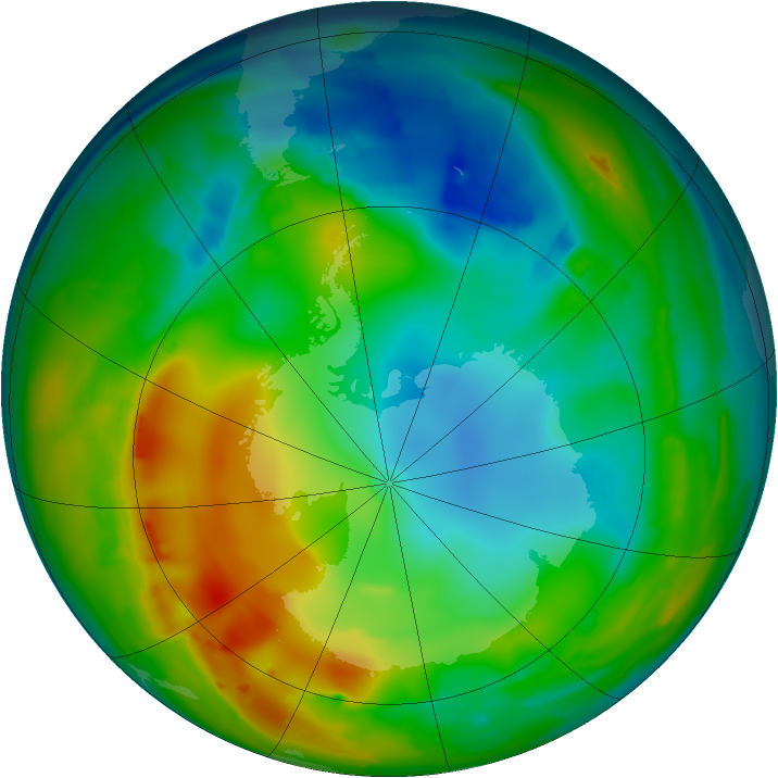 Antarctic ozone map for 19 July 2010